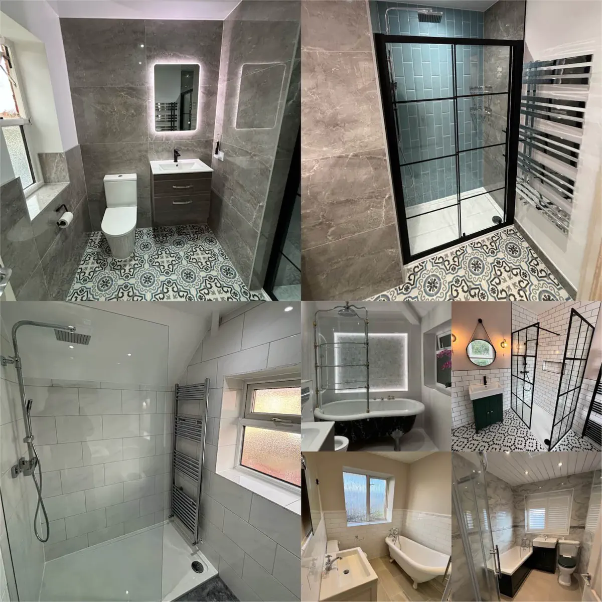 Bathroom feature wall with patterned tiles