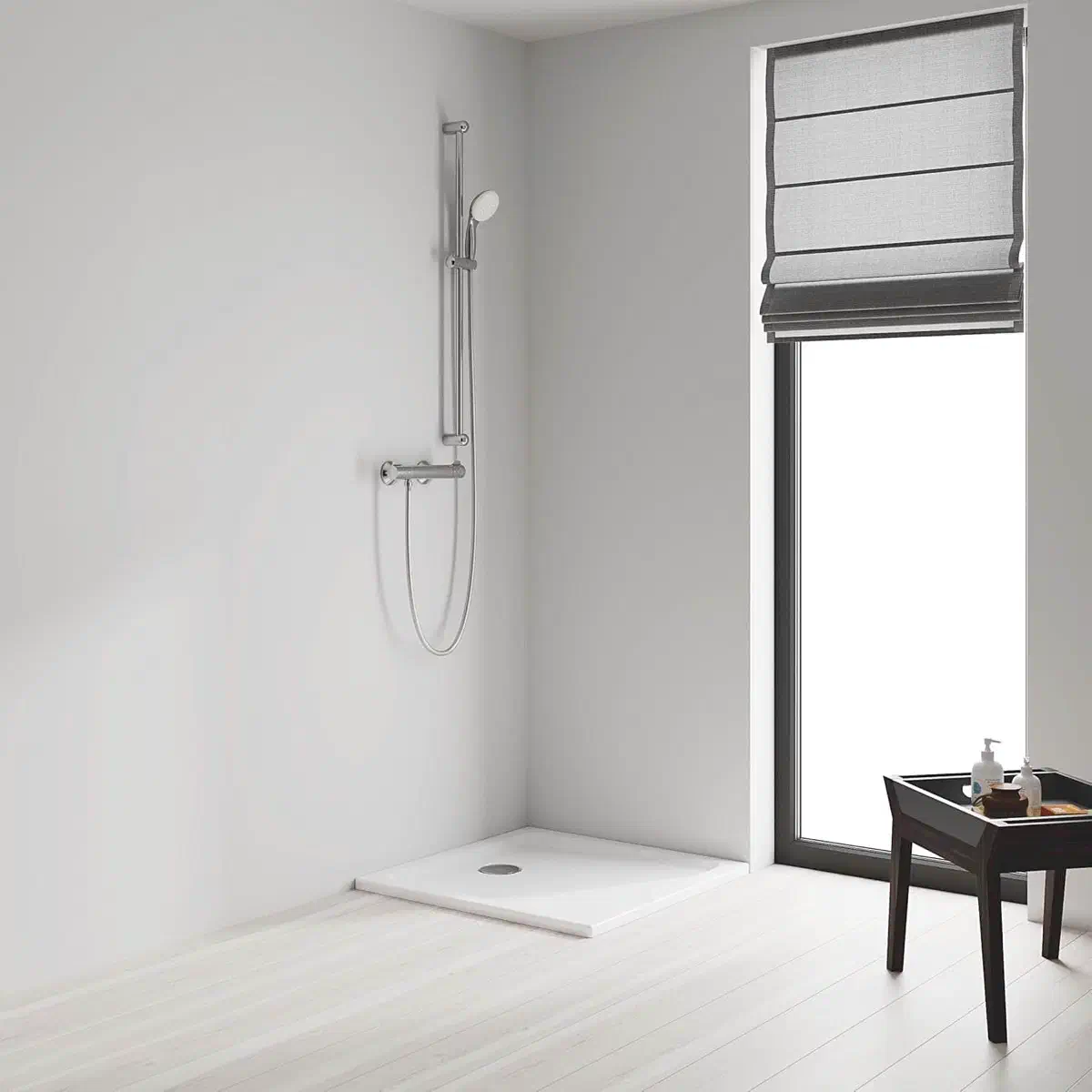 GROHE Grohtherm 800 close-up showing the thermostatic controls and chrome finish