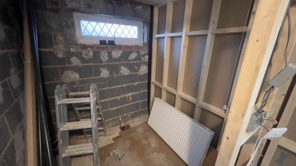 Bathroom stripped back to bare structure ready for renovation