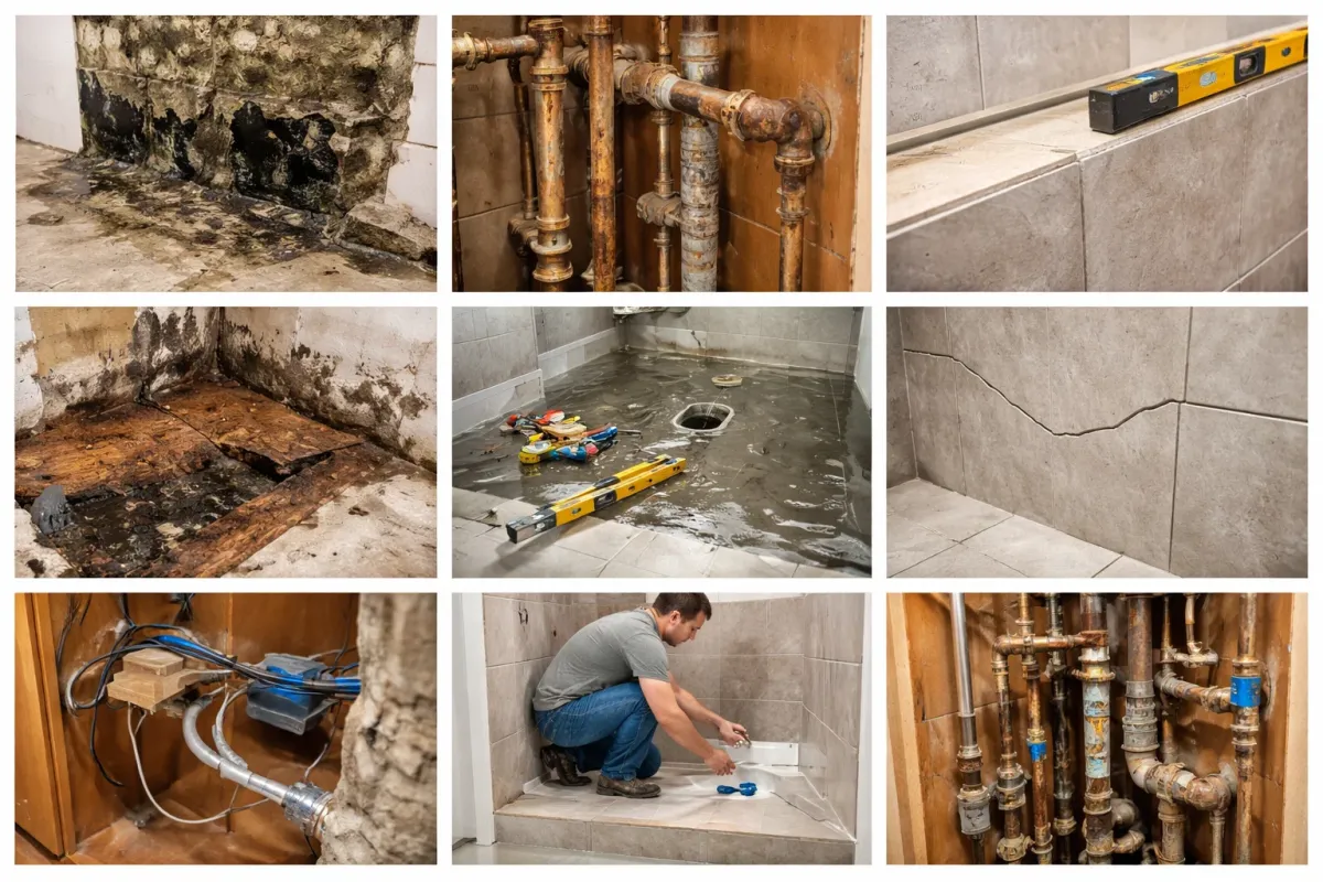 Common shower renovation problems including waterproofing and drainage failures