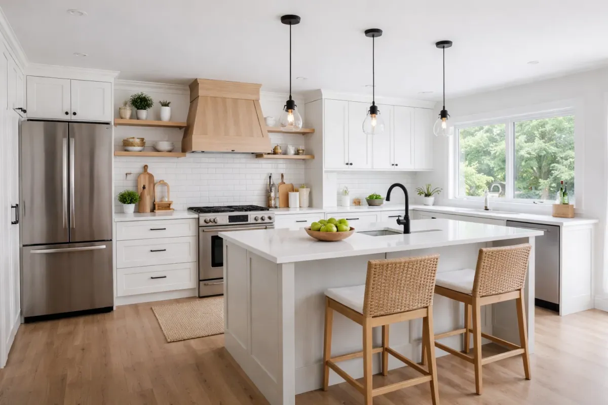 Modern kitchen renovation in a period property showing the results of proper damp treatment and restoration