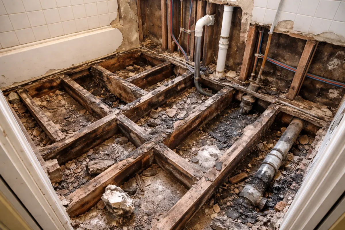 Exposed plumbing showing why proper qualification matters for leak prevention