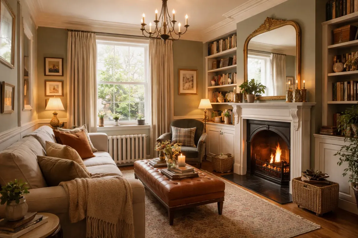 Renovated living room with fresh plaster and modern finishes